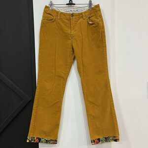 Women’s Yellow Corduroy Pants Fall Leaves Design Cottagecore Size 6 Petite